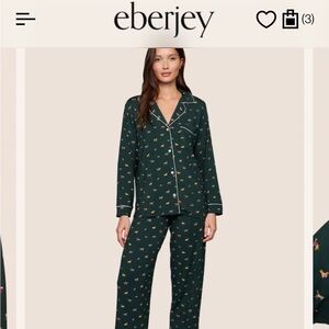 Eberjey Dark Green Pajama Set with Floral Print